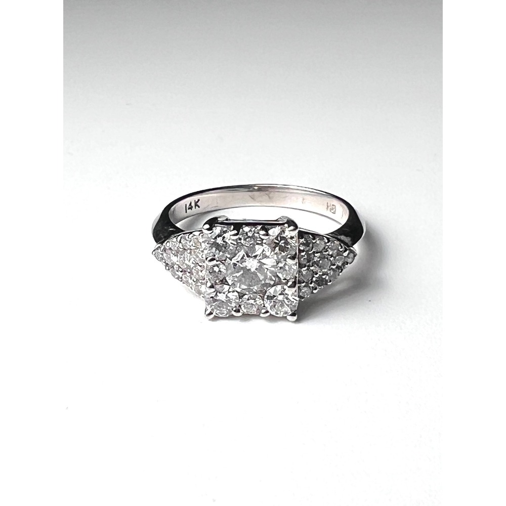 VTG Effy BH 14K White Gold Square Halo Diamond Cluster Ring Size 7